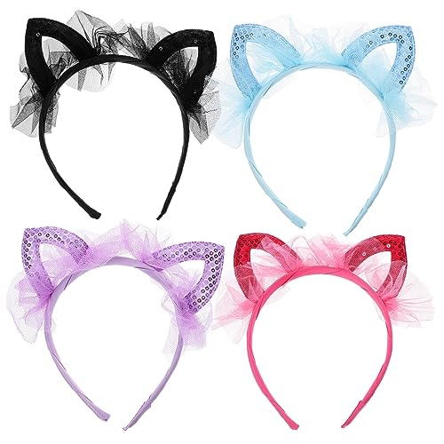 SAFIGLE 4stücke Katzenohr-haarband Mit Glitzer-stirnband Für Damen Katzen-stirnbänder Mit Pailletten-dekoration Katzenohr-kopfwickel Für Partys Und Festivals von SAFIGLE