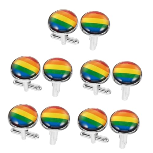 SAFIGLE 5paare Bunte Manschettenknöpfe Für Herren Stilvolle Regenbogen-manschettenknöpfe Für Formelle Anlässe Hochzeiten Und Business-outfits Elegantes Design Silber Für Hemd von SAFIGLE