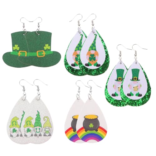 SAFIGLE 5 Paare Teardrop Lederohrringe Patrick's Day Stil Damen Ohrringe Geeignet für Familien und Freunde von SAFIGLE