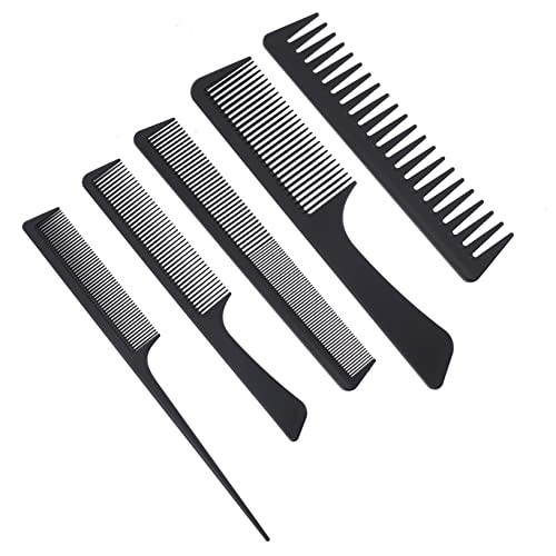 SAFIGLE 5 Stück Carbonfaser Haarkamm Set Mittelgroßer Apfelkamm Breiter Zahnkamm Doppelseitiger Kamm Spitzenkamm und Großer Apfelkamm Professionelles Friseur Set für Damen und Herren von SAFIGLE