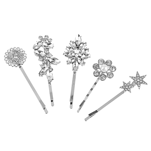 SAFIGLE 5 Stück Fünf-Punkte-Sternblumenhaarclip Blumen- dekorativ Haarschmuck aus Strass Hochzeit Clips Haar-Aufkleber Haarklemme Haarspange mit Blumendesign Haarklammern Legierung Silber von SAFIGLE