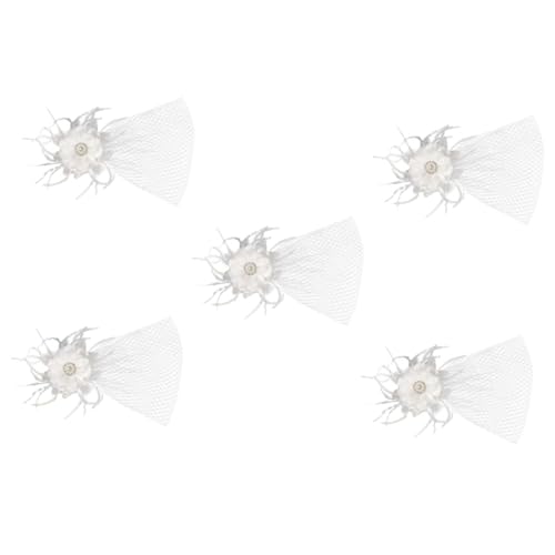 SAFIGLE 5 Stück Haarnadelschleier Kleid Tiaras Blumen gefälscht Kostüm Fascinator-Hüte für Frauen Tea-Party-Kopfbedeckung Teepartyhut für Frauen Fascinator-Hut Tea-Party-Hüte Nylon Weiß von SAFIGLE