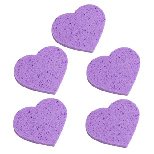 SAFIGLE 5 Stück Herzförmige Gesichtsschwämme Weiche Make Up Entferner Pads Wiederverwendbar Und Sanft Zur Haut Für Die Gesichtsreinigung Und Das Peeling Violett von SAFIGLE