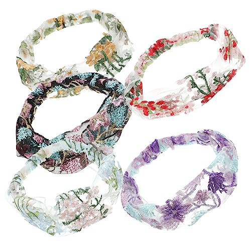 SAFIGLE 5stücke Floral Bandana Haar Schal Für Frauen Mit Stickerei Make-up Haarband Kopftuch Accessoire Einheitsgröße Für Anlässe von SAFIGLE