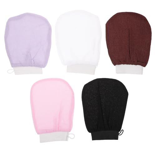 SAFIGLE 5 Stück Peeling-Duschhandschuhe aus Polyesterfaser, Körperpeeling-Handschuhe, Tiefenreinigungshandschuh für den Körper, Abgestorbene Hautzellen entfernen, Duschschrubbhandschuh für Damen von SAFIGLE