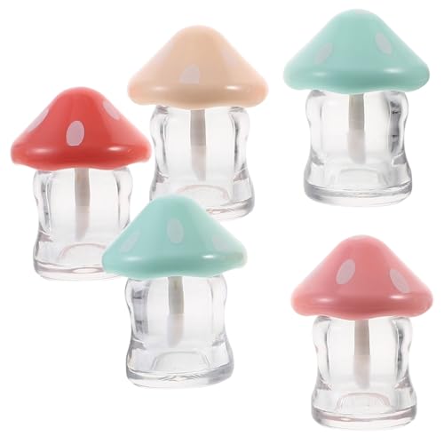 SAFIGLE 5 Stücke Pilz Lip Gloss Rohre Leere Lipgloss Tuben mit Stab Nachfüllbare Lippenbalsam Behälter Praktische Kunststoff Lipgloss Organizer für Selbstgemacht Lippenstift Herstellung von SAFIGLE