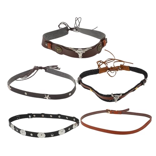 SAFIGLE 5 Stück Teiliges Hutband Ethnisch Retro PU-Imitat Cowboyhut Band Verstellbar für Strohhut Fedora Cowgirl Herren Damen Strandmütze Zubehör von SAFIGLE