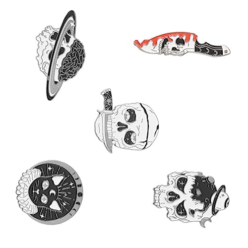 SAFIGLE 5 Stück Teiliges Schädel Broschen Langlebiger Dekorative Anstecknadeln für Kleidung Rucksack und Schal Halloween Inspirierte Metall Abzeichen Robust und Stilvoll von SAFIGLE
