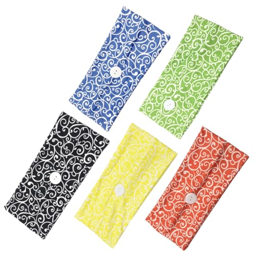 SAFIGLE 5 Stück Teiliges Sport Stirnband für Damen mit Knöpfen Atmungsaktive Haarbänder Grün Gelb Blau Orange und Schwarz für Yoga und Fitnessaktivitäten Schweißabsorbierend und Bequem von SAFIGLE