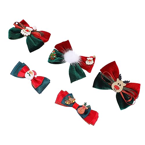 SAFIGLE 5 Stück Teiliges Weihnachts Haarschmuck für Mädchen Bunte Schleifen Haarspangen Feste Befestigung Weicher Festliche Haarnadeln Grün und Rottönen Geeignet für Festliche Anlässe von SAFIGLE