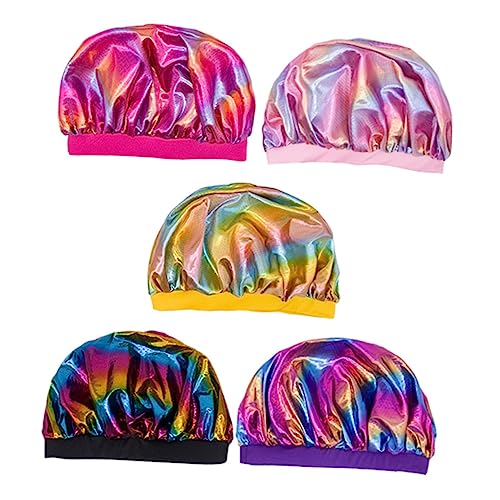 SAFIGLE 5 Stücke Badekappen Satz Erwachsene Kinder Verstellbare Duschhaube aus Polyester Weich und Bequem für Duschen und Schlafen Multifunktional von SAFIGLE