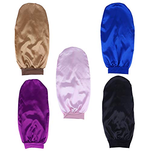 SAFIGLE Satin Schlafhaube 5 Stück Hochelastische Mütze für Lange Haare Damen Haarschutzmütze Bequemes Design für Schlaf mit Elastischem Rand von SAFIGLE