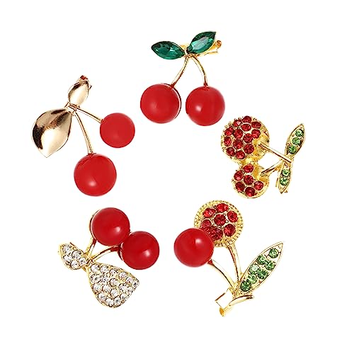 SAFIGLE 5stücke Kirschbrosche Mit Strasssteinen Legierungsmaterial Stilvolles Kleidungsaccessoire Vintage Brosche Für Damen Modebrosche Als Schmuck von SAFIGLE