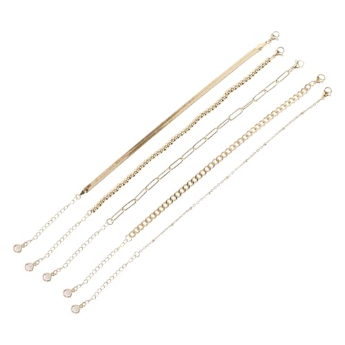 SAFIGLE 5Stücke Teiliges Set Titanstahl Armbändern für Damen Trendige Vergoldete Kettenarmbänder Verstellbar Modischer Armschmuck für Frauen und Mädchen von SAFIGLE