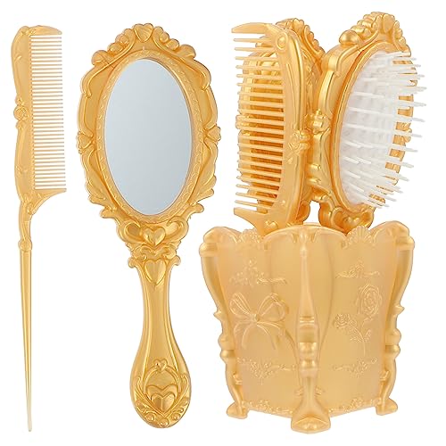 SAFIGLE 5Stücke Vintage Teiliges Kosmetikspiegel Set mit Haarbürste und Kammhalter für Make Up Organisation und Pflege für Damen und Mädchen Goldfarben SAFIGLE 5Stücke Vintage Teiliges Kosmetikspiegel Set mit Haarbürste und Kammhalter für Make Up Organisation und Pflege für Damen und Mädchen Goldfarben von SAFIGLE