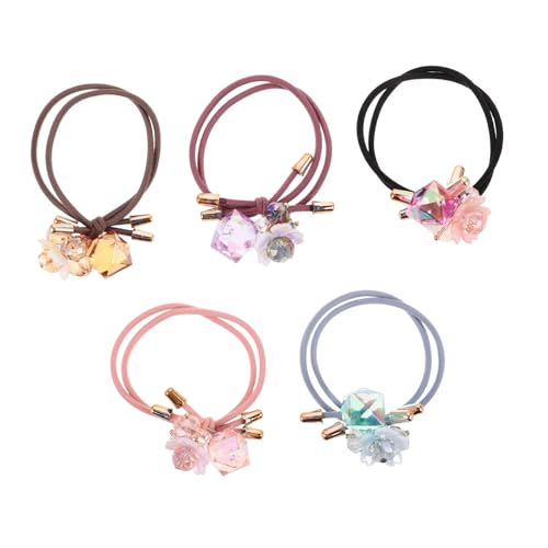 SAFIGLE 5stücke Blumen-haargummis Mit Kristallen Elastische Haarbänder Für Damen Accessoires Für Mädchen Täglicher Gebrauch Partys von SAFIGLE