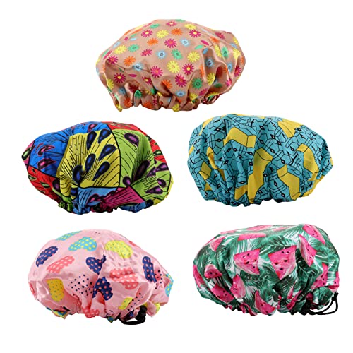 SAFIGLE 5stücke Duschhaube Badekappe Haarschutzkappen Wasserdichte Kappen Duschhut Für Junge Mädchen Mit Verstellbarem Banddesign Leicht Zusammenfalten Und Transportieren von SAFIGLE