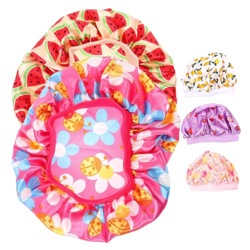 SAFIGLE 5stücke Schlafmütze Mit Haube Für Junge Mädchen Satinmütze Zum Schlafen Wiederverwendbare Duschmütze Kompakte Kindermütze Verschleißfeste Haushaltsmütze Bequeme von SAFIGLE