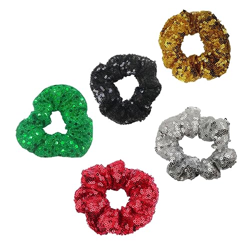 SAFIGLE 5stücke Weihnachtliche Haarringe Mit Pailletten Glatte Textur Pack Haargummis Und Pferdeschwanzhalter Für Mädchen von SAFIGLE