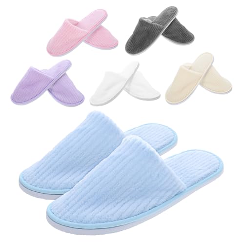 SAFIGLE 6 Paare Hotel Gästeschuhe Waschbare Rutschfeste Geschlossene Fleece Hausschuhe Bunte Spa Slipper für Damen Warm und Komfortabel für Reise Spa und Zuhause von SAFIGLE