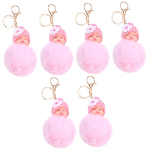 SAFIGLE 6 STK Schlüsselanhänger tischläufer Weihnachten rolf zuckowski Weihnachten Mini-Pompons zum Basteln Pompon-Anhänger Bommel-Taschen-Anhänger dekorativer Taschenanhänger Metall Rosa von SAFIGLE