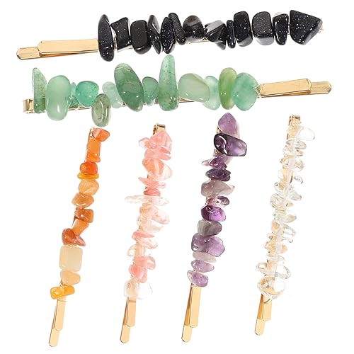 SAFIGLE 6 Stück Haardekoration für Frauen Gold Haarspangen mit Edelsteinen Bobby haarschmuck Edelstein-Haarklammern für die Haare Bunte Haarnadeln für Frauen Naturstein von SAFIGLE