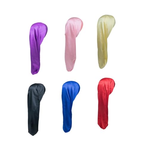 SAFIGLE 6 Stück Nachtmütze Zopfhaube zum Schlafen Satin-Mütze seidig Satingefütterte Turbane für Damen Bad handtücher Frauen Turban saugfähige Haarpackung schnell trocknende Haarkappe von SAFIGLE