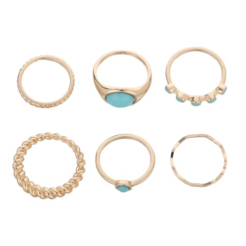 SAFIGLE 6 Stück Teiliges Vintage Türkis Ringe Set Damen Stapelbare Grüne Schmuck Langlebige Authentische Türkis Ringbänder Komfortabel und Vielseitig für Retro Boho Look von SAFIGLE