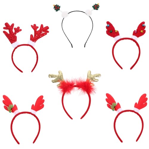 SAFIGLE 6 Stück Teiliges Weihnachts Haarreif Rentiergeweih und Katzenohren Bunte Party Accessoires für Festliche Stirnbänder für Xmas Feiern und Weihnachtskostüme von SAFIGLE