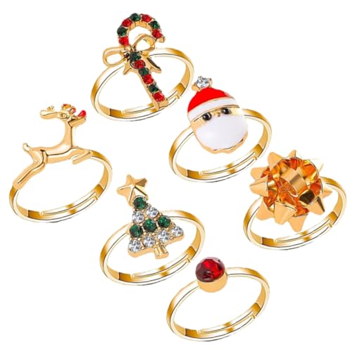 SAFIGLE 6 Stück Teiliges Weihnachtsringe für Verstellbare Fingerringe mit Weihnachtsbaum und Design Kleine Party Deko für Festliche Anlässe und Weihnachtsfeiern von SAFIGLE