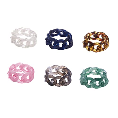 SAFIGLE Kreativer Harzring 6 Stück Kettenförmige Ringe Schmuckring Fingerschmuck Für Frauen Einzigartiger Verstellbarer Ring Aus Harz Für Feste Partys Und Alltag von SAFIGLE
