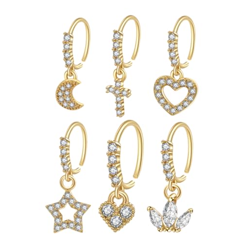 SAFIGLE 6Stücke Nasenringe mit Zirkonia Sterne Gefälschte Nasenringe für Frauen Nasenclips Eleganter Schmuck für Besondere Anlässe von SAFIGLE