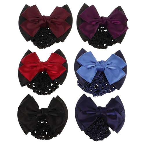 SAFIGLE 6stücke Haarnetz Mit Schleife Rot Elastische Haarspangen Für Damen Dutt-haarnetze Schleifenkopfschmuck Damen-haarnetz von SAFIGLE