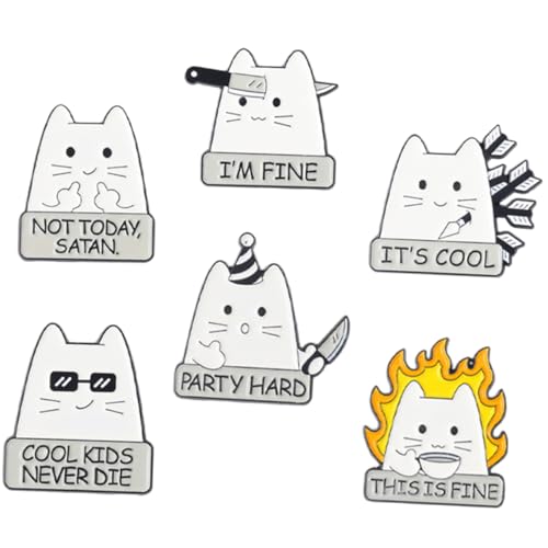 SAFIGLE 6Stücke Teiliges Cartoon Katzenbroschen Niedliche Anstecknadeln Legierung für Mode Outfits Partys Weihnachten Besondere Anlässe von SAFIGLE