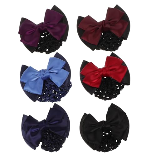 SAFIGLE 6stücke Teiliges Elastische Haarklammern Mit Schleife Professionelles Haarnetz Für Damen in Rot Blau Schwarz Weinrot Dunkelviolett Und Hellblau Für Büro Party Und Freizeit von SAFIGLE
