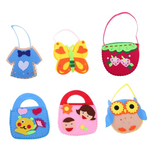 SAFIGLE 6stücke Junge Mädchen Filz DIY Nähen Handtasche Kit Mädchen Tasche Filz Muster Geldbörse Handarbeitstasche Anfänger Lernen Steppdecke von SAFIGLE