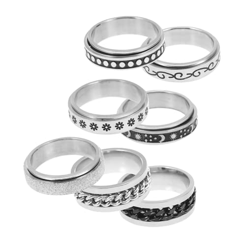 SAFIGLE 7 Stück Teiliges Punk Style Ring Schmuck aus Hautfreundlichem Titanstahl Drehbare Anti stress Ringe zur Angstreduzierung Modische Fingerringe für Alltag und Party von SAFIGLE