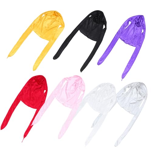 SAFIGLE 7 Stück Teiliges Seidiges Durag mit Langem Atmungsaktive Kopfbedeckung für Männer Frauen für Haarschutz Schlaf Farben Weinrot von SAFIGLE