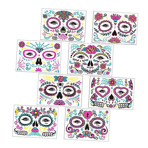 SAFIGLE 8 Blatt Halloween Gesichts Tattoos Leuchtende Körper Sticker für Kostümpartys Geeignet für Erwachsene Einfach Abnehmbar für Halloween Dekorationen und Rollenspiele von SAFIGLE