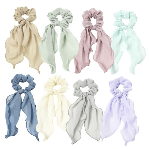 SAFIGLE 8 Stück Teiliges Doppelschichtige Schleifen Haargummis Elastische Haarschmuck Haarbänder für Damen Verschiedenen Farben Grün Kaffee Beige Blau Helllila Zufällige Zufällige Farbe von SAFIGLE