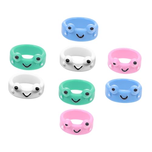 SAFIGLE 8 Stück Teiliges Niedliche Frosch Fingerringe aus Langlebigem Kunststoff Bunte Kleine Finger Ringe Modischer Damenschmuck Detailverliebte Verarbeitung als Geschenk für Frauen von SAFIGLE