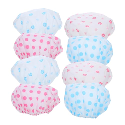 SAFIGLE 8 Teilige Duschhauben Aus Kunststoff Gepunktet Elastisch Wiederverwendbar Wasserdicht Badehut Für Frauen Langes Dickes Haar Mädchen Spa Salon Kochen Badezimmerzubehör von SAFIGLE