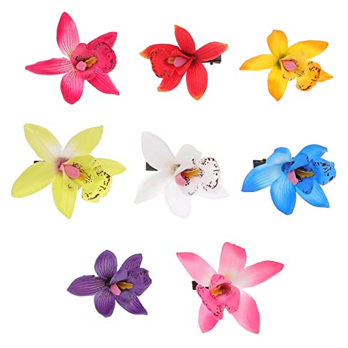 SAFIGLE 8stücke Orchideenblüten Haarnadeln Hawaii Blumen Haarspangen Elasthan Clips Für Mädchen Frauen Hochzeit Strand Party von SAFIGLE