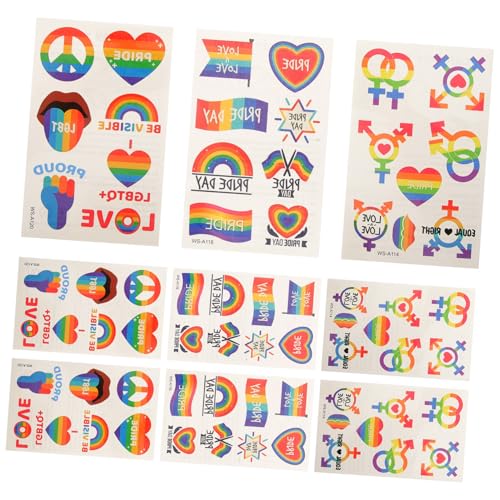SAFIGLE 9 Blätter Regenbogen Temporäre Tattoos Lustige und Auffällige Aufkleber für Pride Feiern für Gesicht Hände Beine Sicher und Einfach Anzuwenden für Erwachsene von SAFIGLE
