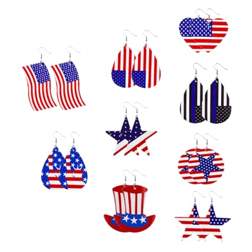 SAFIGLE Ohrringe Mit Amerikanischer Flagge 9er-set Leichte Pu-ohrringe Kreatives Design Für Damenschmuck Zum Unabhängigkeitstag von SAFIGLE