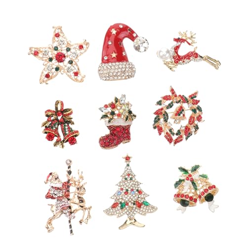 SAFIGLE 9er Set Weihnachtsbroschen Strass Anstecknadeln Für Frauen Und ädchen Schmuck Accessoires Festliches Zur Weihnachtszeit Vielseitig Einsetzbar Als Dekoration Für von SAFIGLE