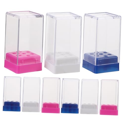 SAFIGLE 9 Stück Teiliges Nagelfräser Bits mit staubdichtem Organizer Fach transparentes Aufbewahrungsgehäuse leichte Nagel-Aufbewahrungsbox farblich sortiert in Weiß Blau Rosa für von SAFIGLE