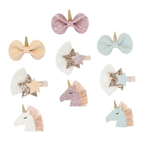 SAFIGLE 9Stücke Einhorn Haarspangen für Mädchen Pailletten Bogen Knoten Clips Süßer Kopfschmuck für Partys Geburtstage und Feste von SAFIGLE