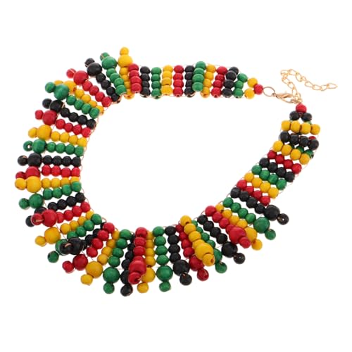 SAFIGLE Afrikanische Handgefertigte Halskette Bunte Holzperlen Ethnisches Design Mehrlagige Boho Kette für Frauen Leicht und Langlebig Einzigartiger Stil mit Afrikanischen Mustern von SAFIGLE