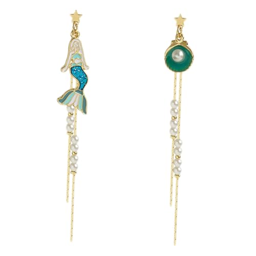 SAFIGLE Asymmetrische Muschel Perlen Ohrringe Damen Ohrhänger Boho Stil Tropfen Ohrschmuck für Frauen Statement Accessoires für Alltag und Party von SAFIGLE